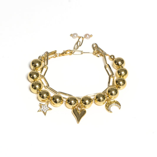 Pulsera doble balines tres dijes